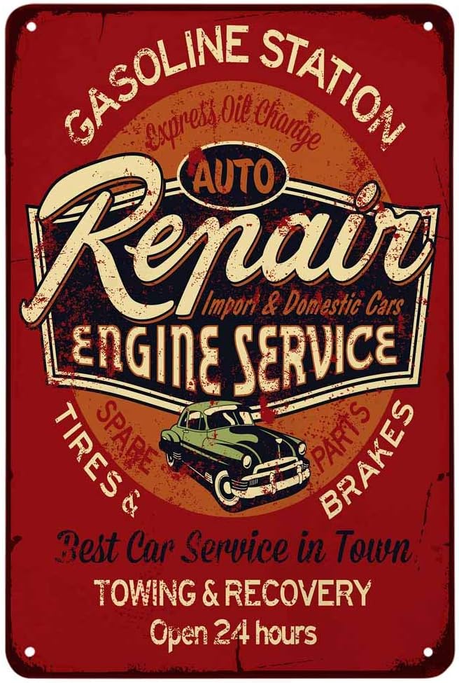 Auto Repair Shop Hours - Targa in Metallo Vintage per Riparazione
